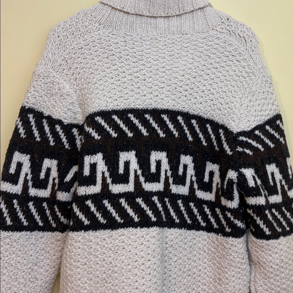 Vince | Cream Black Chunky Knit Shawl Fisherman Grandpa Wool Blend Cardigan L - Picture 17 of 17